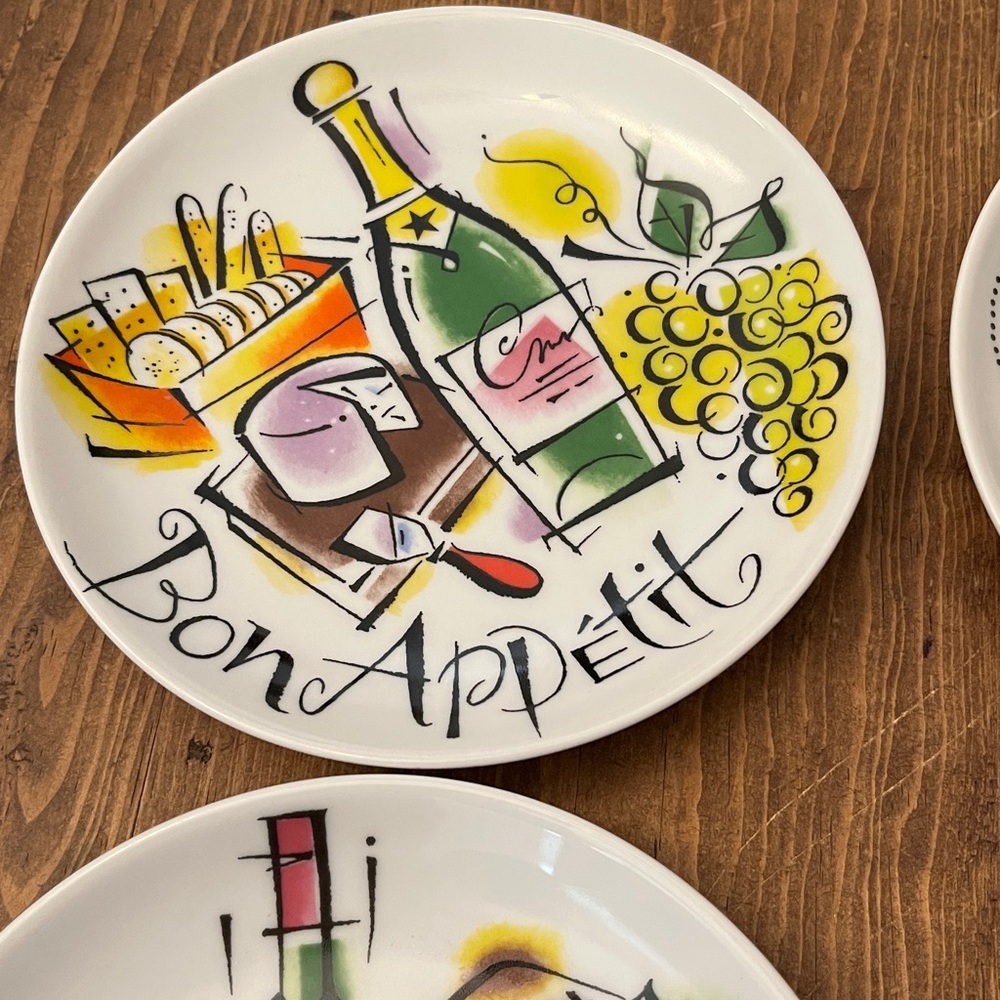 Colorful Bon Appétit Ceramic Plates Set of 4 - Picture 3 of 5